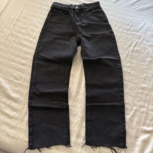 Black Raw-Hem Straight Leg Jeans